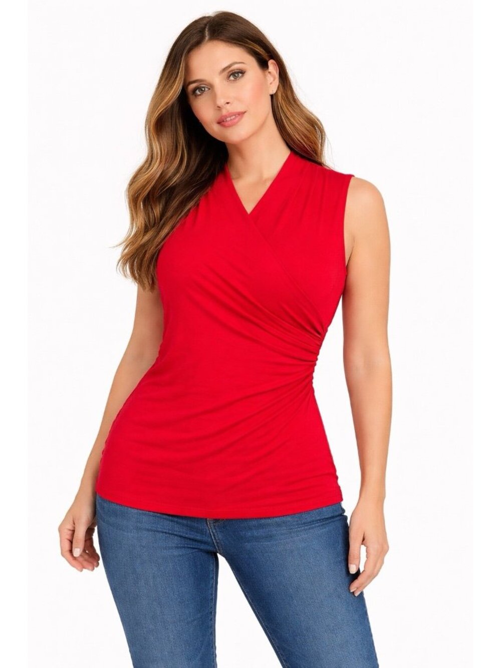 DKNY Womens SLEEVELESS WRAP Top Size XL Red Soft